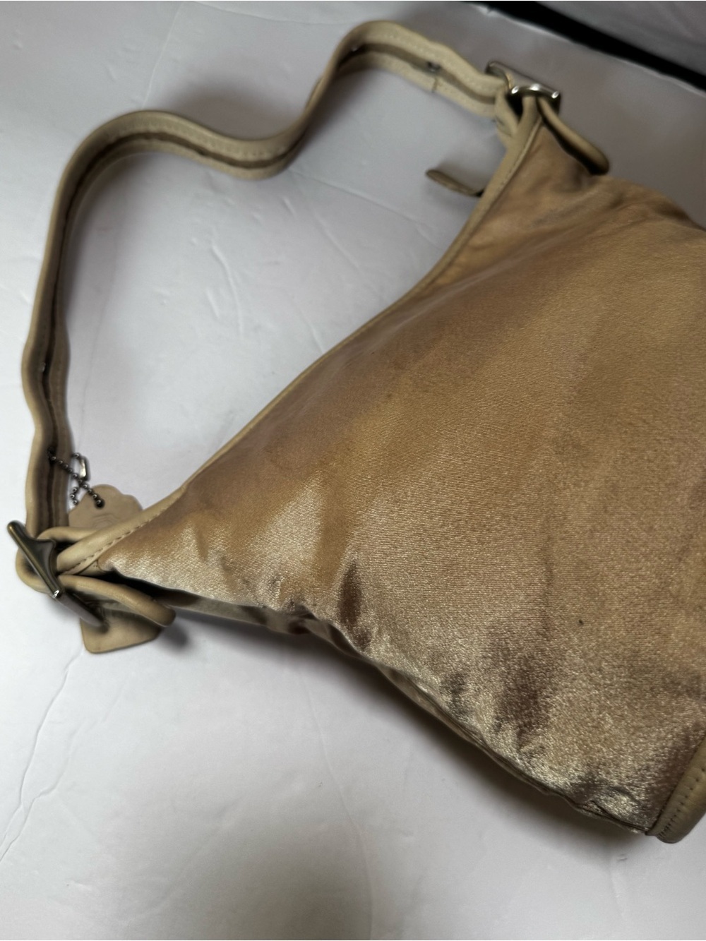 COACH Vintage ‘90s Citrine Satin Leather Hobo Shoulder Bucket Bag L7X6100 Silver - Picture 8 of 16